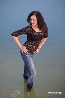 #238 - Wetlook by Curly Girl in Delicate Blouse, Tight Jeans and Shoes by the Lake