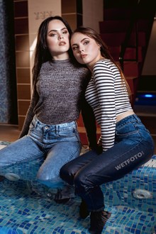 #436 - Two Wetlook Girls in Wet High Waisted Jeans Swim Underwater