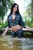 wet girl get wet wet hair fully clothed jacket jeans denim leather jackboots heels lake