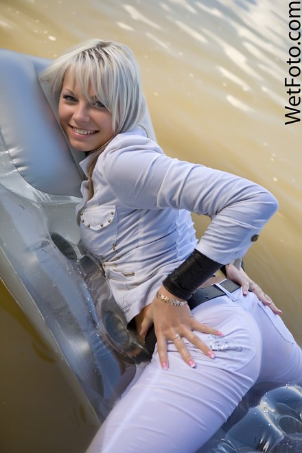 wet girl get wet wet hair swim fully clothed jacket jeans blouse shoes lake
