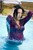 wet girl get wet wet hair swim fully clothed blouse leggings stockings high heels pool river