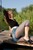 wet girl get wet wet hair fully clothed boleros shorts t-shirt leggings high heels lake