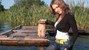 wet girl get wet wet hair fully clothed boleros shorts t-shirt leggings high heels lake