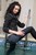 brunette wet girl get wet fully clothed t-shirt jacket jeans high-heeled shoes wet hair pool