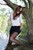 brunette wet woman get wet wet hair fully clothed shirt skirt stockings high heels glasses notebook river