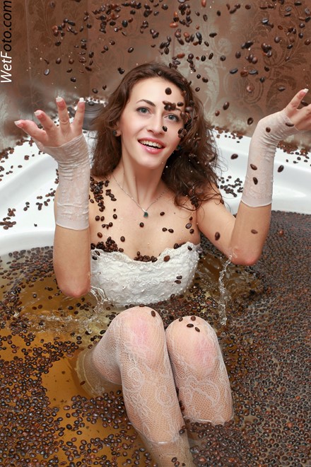 wet girl get wet wet hair lace dress evening gloves stockings bath