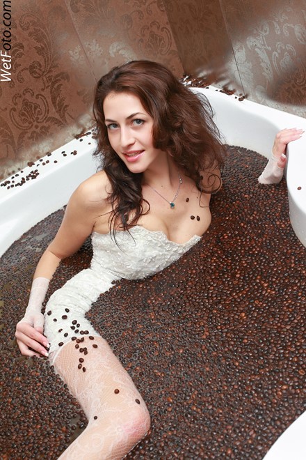 wet girl get wet wet hair lace dress evening gloves stockings bath