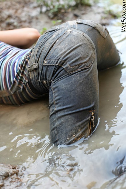 wet girl get wet wet hair swim fully clothed swimsuit tight jeans tights shoes lake