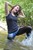 wet girl get wet wet hair swim fully clothed leggings tights denim shorts blouse lake