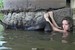 wet girl get wet wet hair swim fully clothed leggings tights denim shorts blouse lake