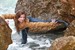 wet girl get wet wet hair swim fully clothed leather jacket tight jeans stockings high hells boots sea