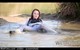 wet girl get wet wet hair swim fully clothed jacket tight jeans blouse evening gloves high heels shoes lake