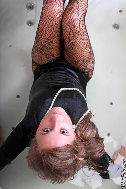 wet girl get wet wet hair soaking wet jumpsuit stockings bath