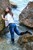 wet girl get wet wet hair swim fully clothed leather jacket jeans t-shirt patent leather high heels boots sea