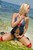 wet girl get wet wet hair sexy stockings denim jumpsuit bra high heels sandals sea