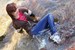wet girl get wet wet hair swim fully clothed seater tight jeans t-shirt sneakers sea
