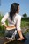 brunette wet girl get wet wet hair swimming fully clothed jeans shirt fishnet stockings high heels sandals lake