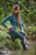 wet girl get wet wet hair blouse jeans stockings high heels sandals mud laky