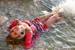 wet girl get wet wet hair swim fully clothed fishnet stockings shorts shirt sea