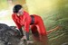 wet girl get wet swim fully clothed wet hair jacket blouse tight pants tights high heels lake