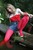 wet girl get wet tights denim shorts blouse high heels lake