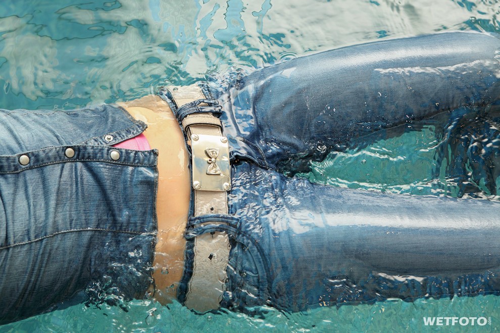 wet girl get wet wet hair fully clothed jacket denim jeans t-shirt tights shoes high heels jacuzzi