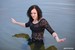 wet girl get wet fully clothed jeans blouse shoes high heels lake