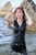 wet girl get wet wet hair fully clothed denim jumpsuit sneakers sea