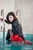 wet girl get wet wet hair swim fully clothed leather skirt jacket blouse gloves stockings boots high heels