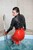 wet girl get wet wet hair swim fully clothed leather skirt jacket blouse gloves stockings boots high heels