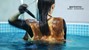 wet girl get wet wet hair swim fully clothed fur vest bodysuit jeans blouse gloves boots heels jacuzzi