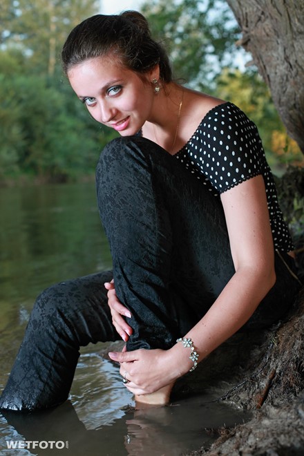 wet girl get wet fully clothed fully clothed jeans blouse skirt leggings evening gloves shoes mud