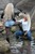 wet girl get wet fully clothed blouse jeans denim shorts stockings shoes high heels lake