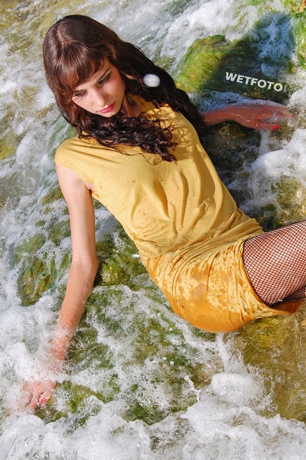 wet girl get wet wet hair dress stockings shoes high heels sea