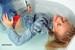 wet girl get wet jacket jeans denim socks wet hair fully clothed jacuzzi