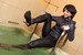 wet girl get wet wet hair leather jacket leggings high heels pool