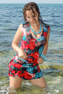 #282 - Fully Clothed Beautiful Girl in High Heels Get Soaking Wet on Sea