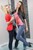 wet girl get wet wet hair leather jacket jeans blouse shirt tights high heels bath