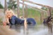 wet girl get wet swim fully clothed wet hair jeans shirt tights lake