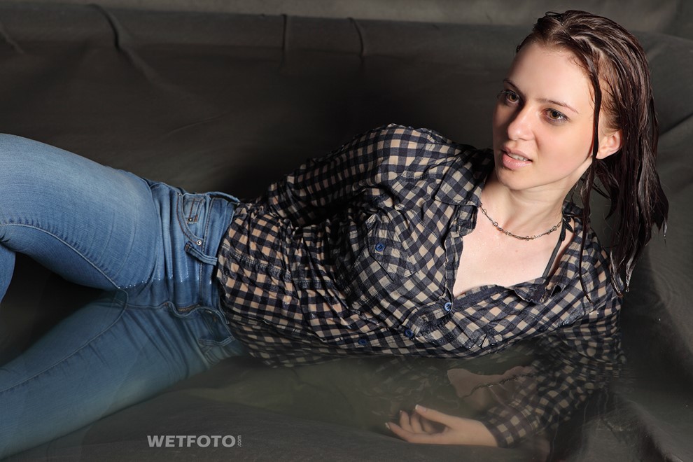 wet girl get wet wet hair shirt skinny jeans soaking wet clothes water