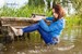 wet girl wet hair get wet leather jacket t-shirt tight pants tights swim fully clothed fully soaked lake