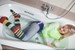 wet girl wet hair get wet jacket blouse short shorts tights socks fully soaked bath