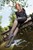 wet girl get wet fully clothed clothes leather jacket leggings tights t-shirt boots high heels lake