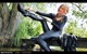 wet girl get wet fully clothed clothes leather jacket leggings tights t-shirt boots high heels lake