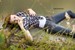 wet girl wet hair get wet checkered shirt t-shirt tight jeans boots high heels lake