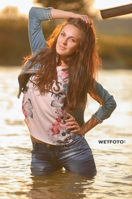 wet girl wet hair get wet tight jeans high heels fully soaked swim fully clothed lake