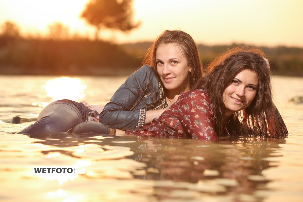 wet girl wet hair get wet tight jeans high heels fully soaked swim fully clothed lake