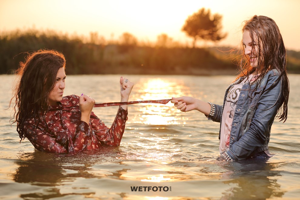 wet girl wet hair get wet tight jeans high heels fully soaked swim fully clothed lake