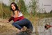 wet girl wet hair get wet cardigan blouse sneakers fully soaked swim fully clothed lake