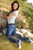 wet girl brunette wet hair get wet soaked fully clothed ripped tight jeans high heels shoes t-shirt lake